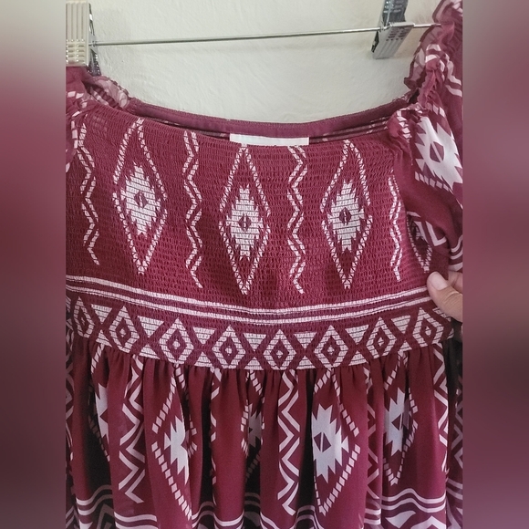 Sachin & Babi, Lola Short Printed Empire Dress, Aztec Borders Crimson - Size XS - Picture 7 of 11